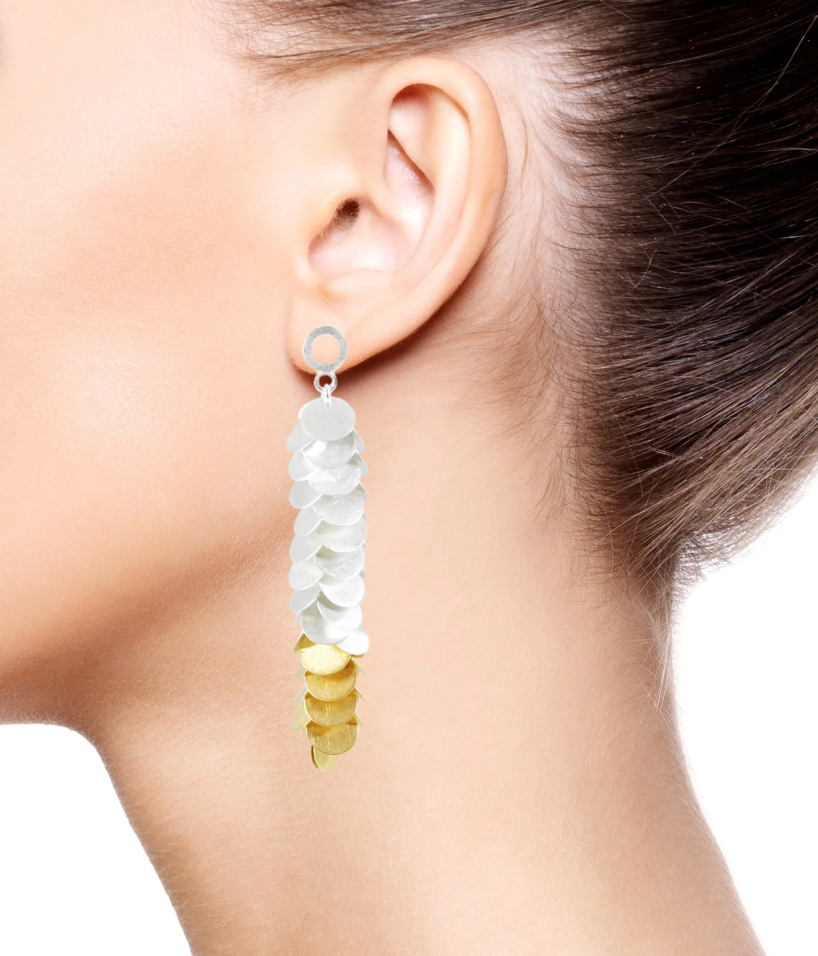 Petals Long Earrings Silver & Gold