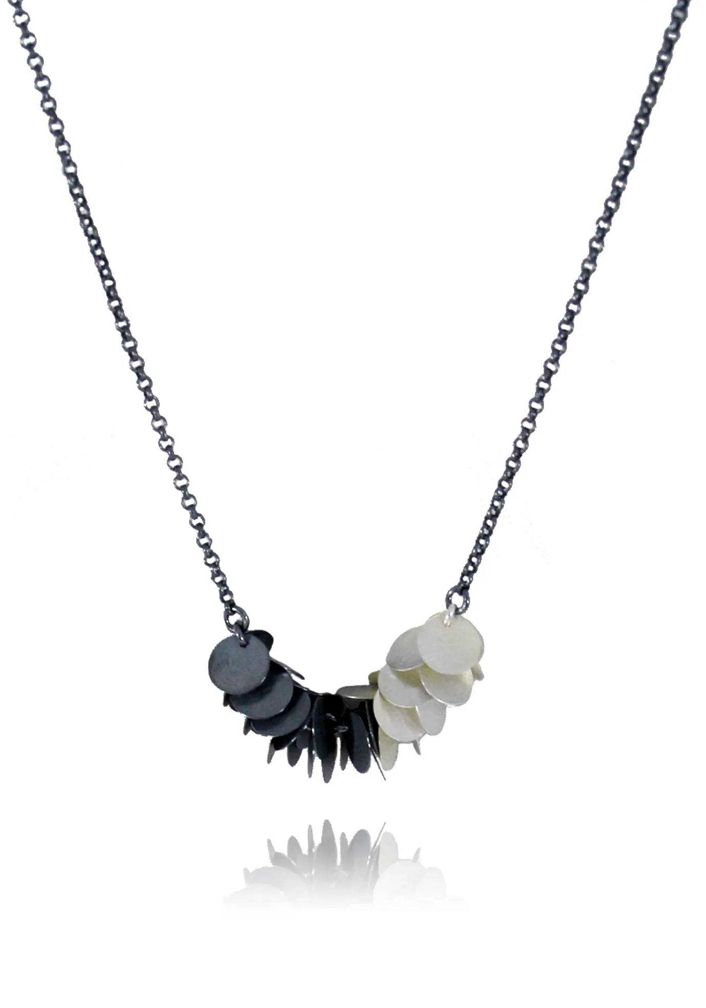 Petals Long Necklace Black & Silver