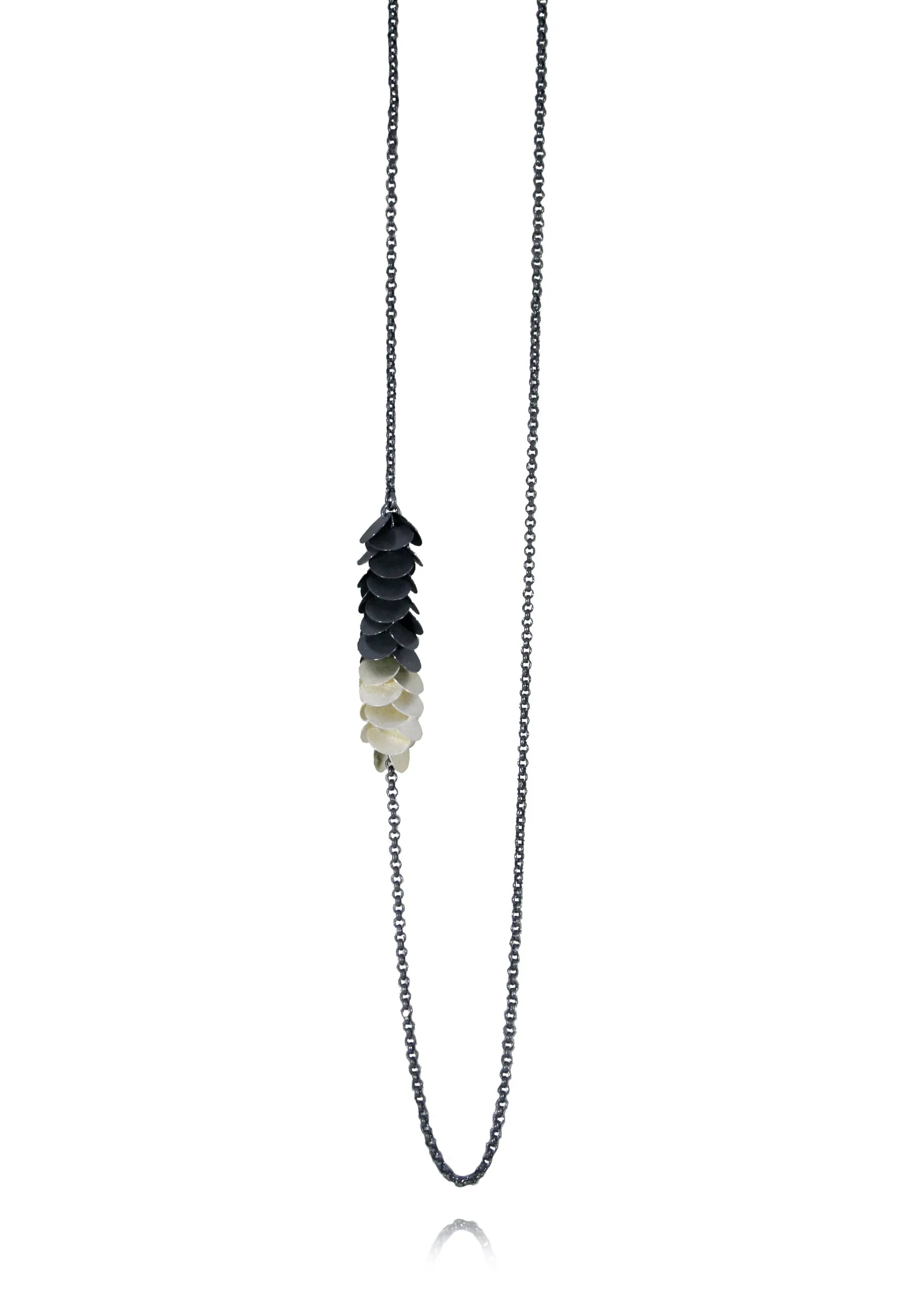 Petals Long Necklace Black & Silver