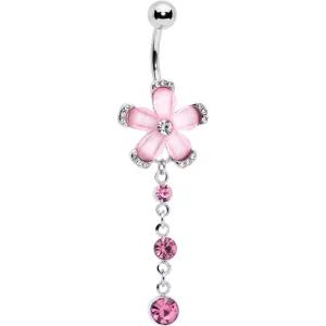 Pink Clear Gem Retro Flower Glamour Dangle Belly Ring