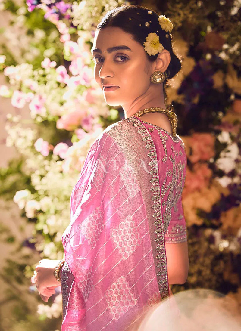 Pink Embroidery Banarasi Saree
