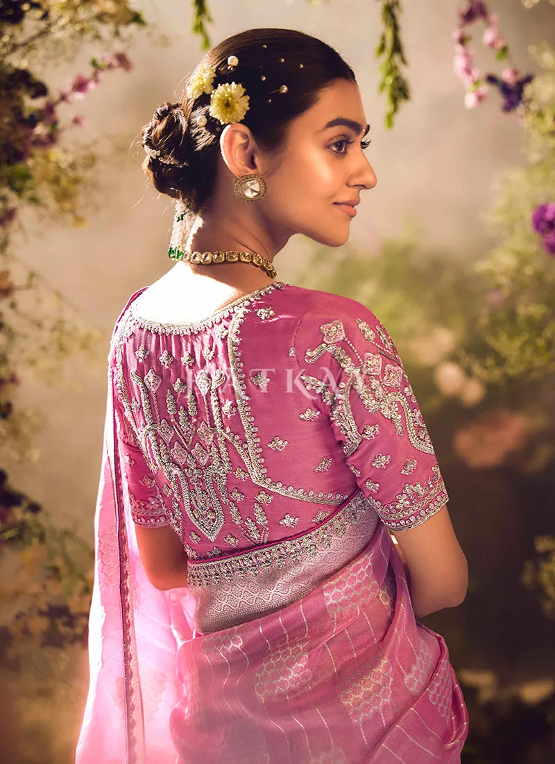 Pink Embroidery Banarasi Saree