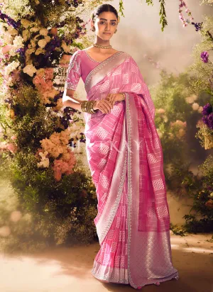 Pink Embroidery Banarasi Saree