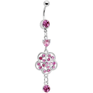 Pink Gem Floral Enchantment Dangle Belly Ring