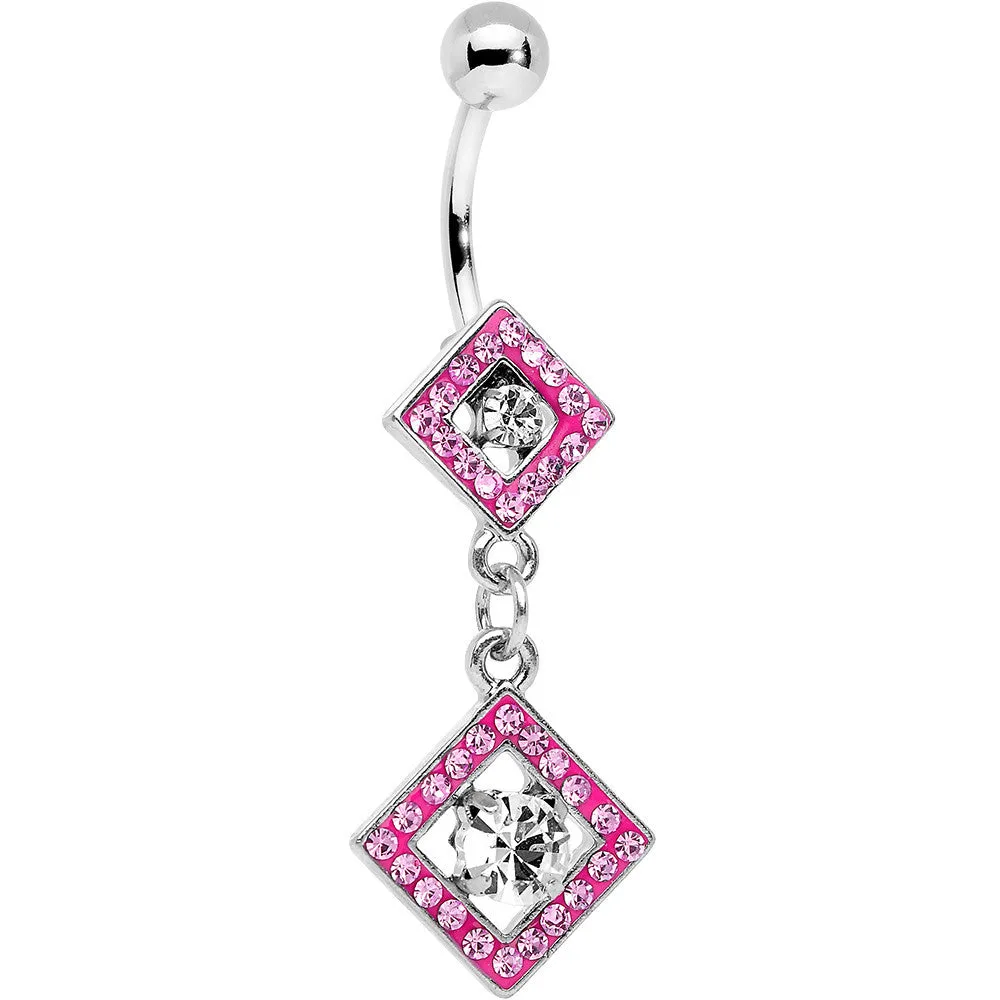 Pink Gem I'm a Square and I Don't Care Bottom Mount Dangle Belly Ring