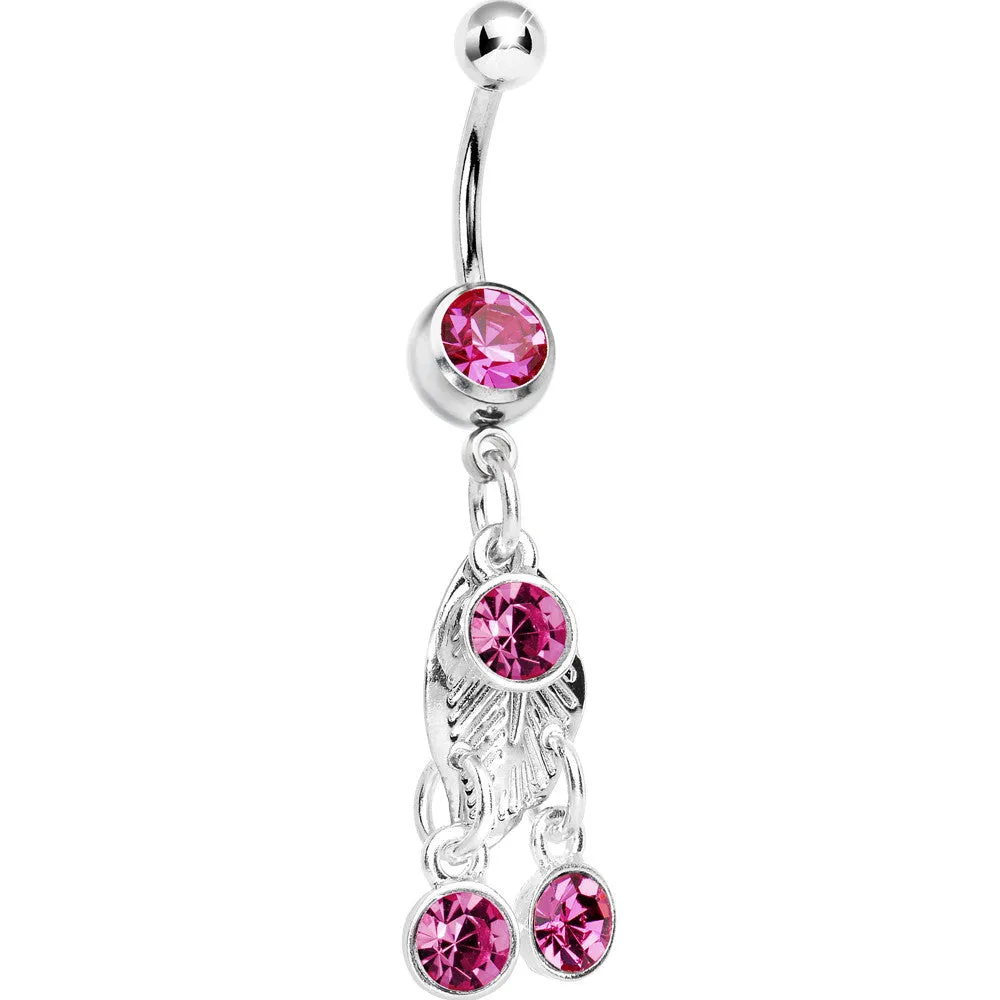 Pink Gem Leaf Dangle Belly Ring