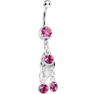 Pink Gem Leaf Dangle Belly Ring