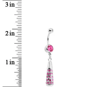 Pink Gem Paved Drop Dangle Belly Ring