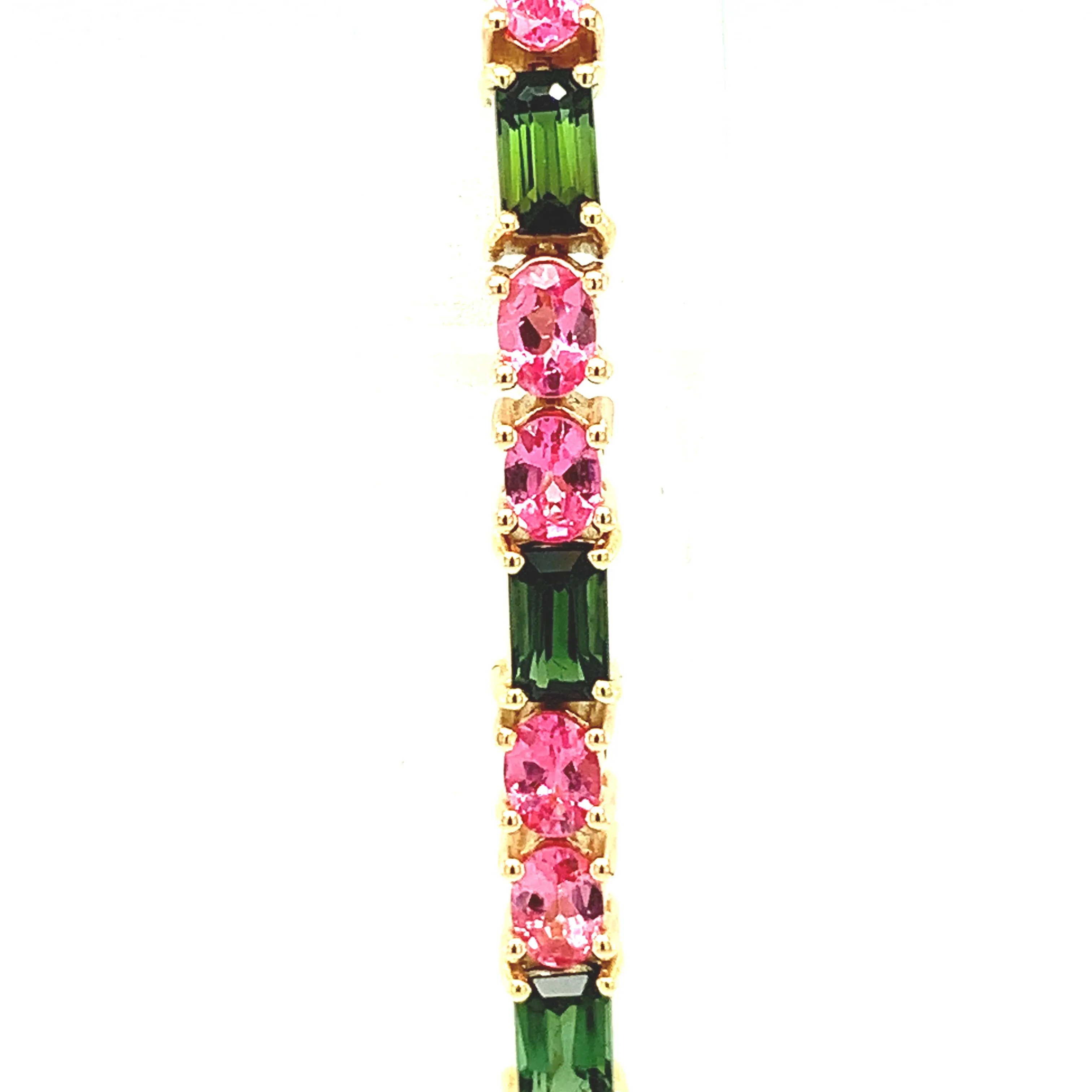 Pink Spinel and Green Tourmaline, Rose and Yellow Gold Tennis Bracelet