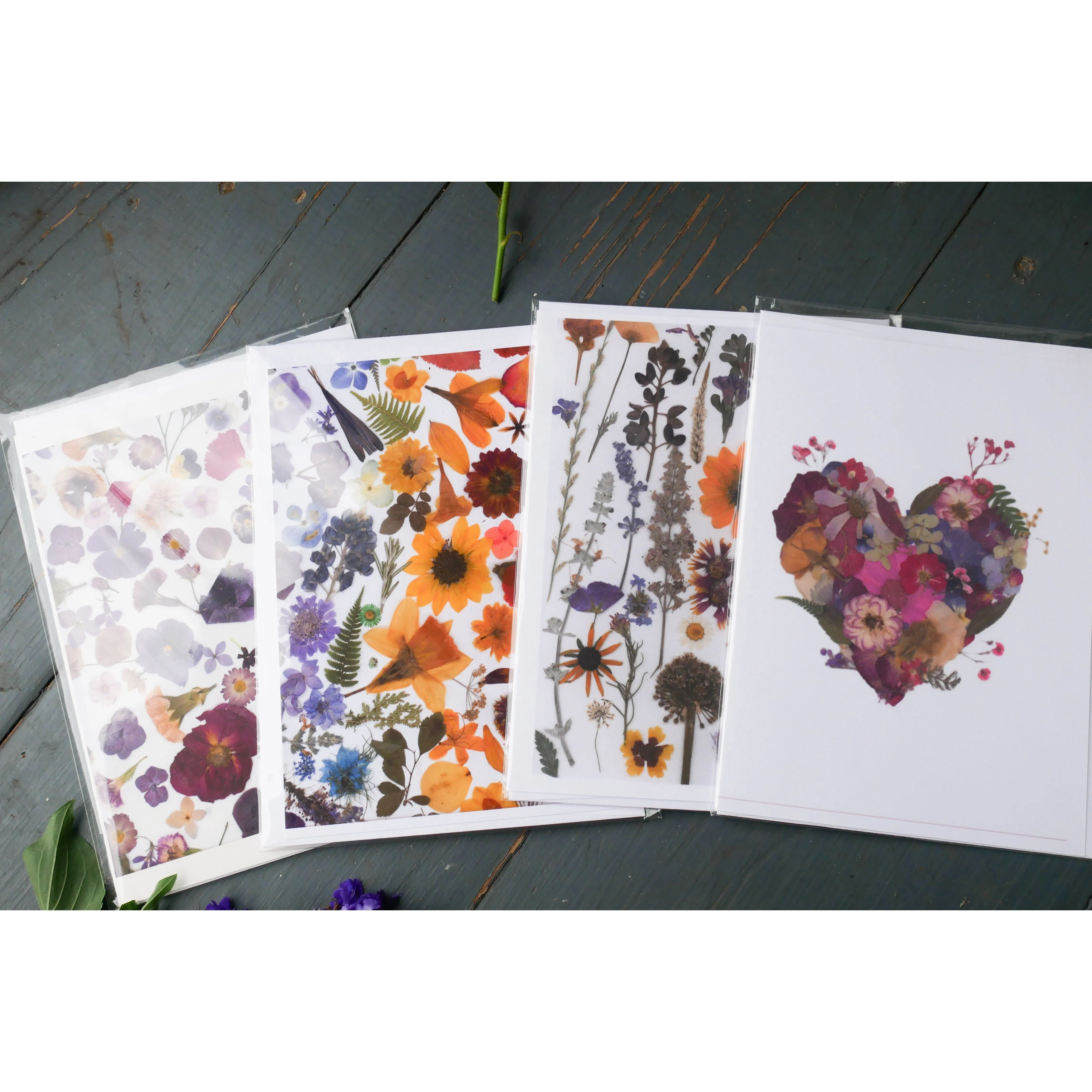 Pressed flower heart blank greeting card