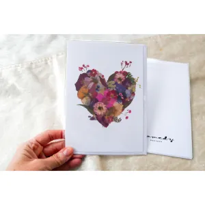 Pressed flower heart blank greeting card
