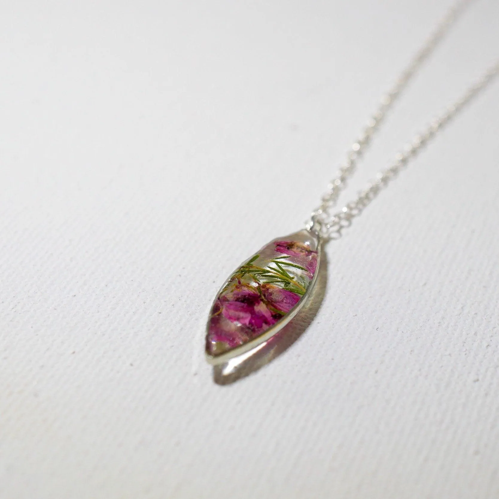 Pressed Heather dainty Marquise Necklace