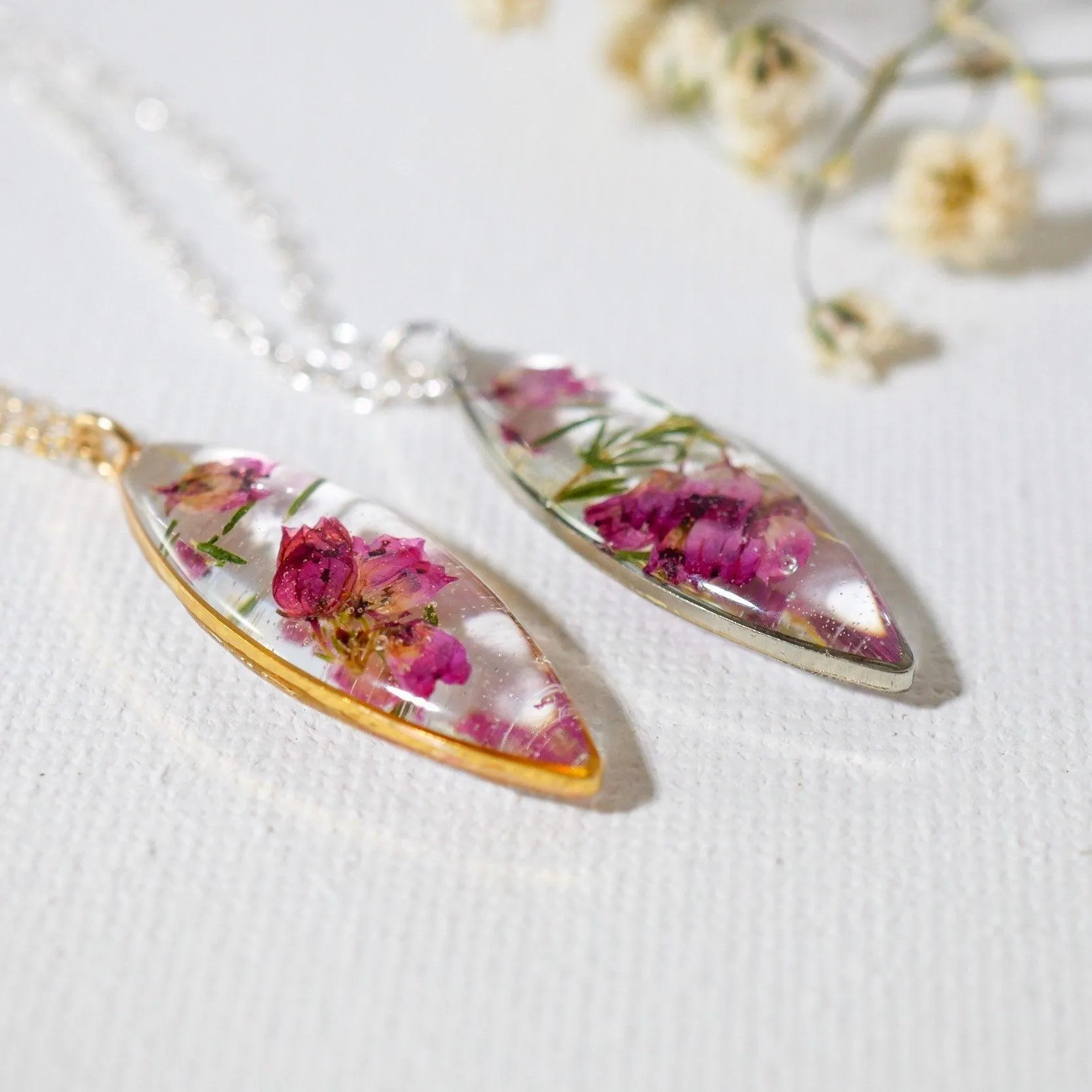 Pressed Heather dainty Marquise Necklace