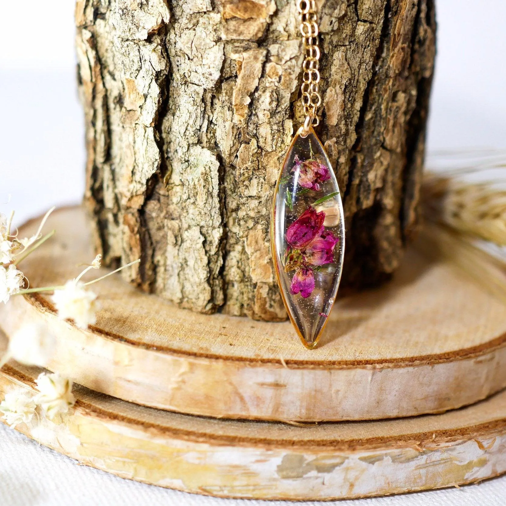Pressed Heather dainty Marquise Necklace