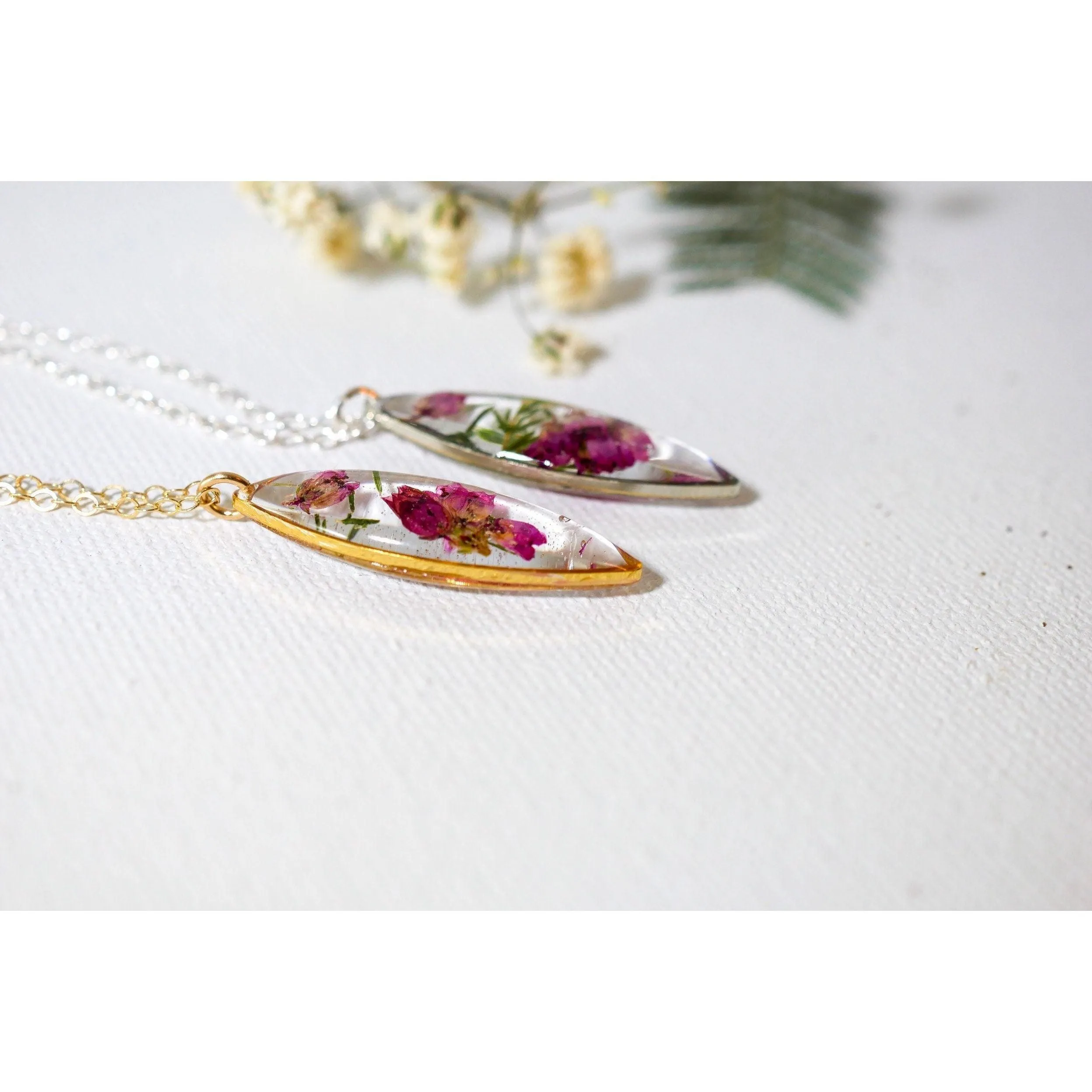 Pressed Heather dainty Marquise Necklace