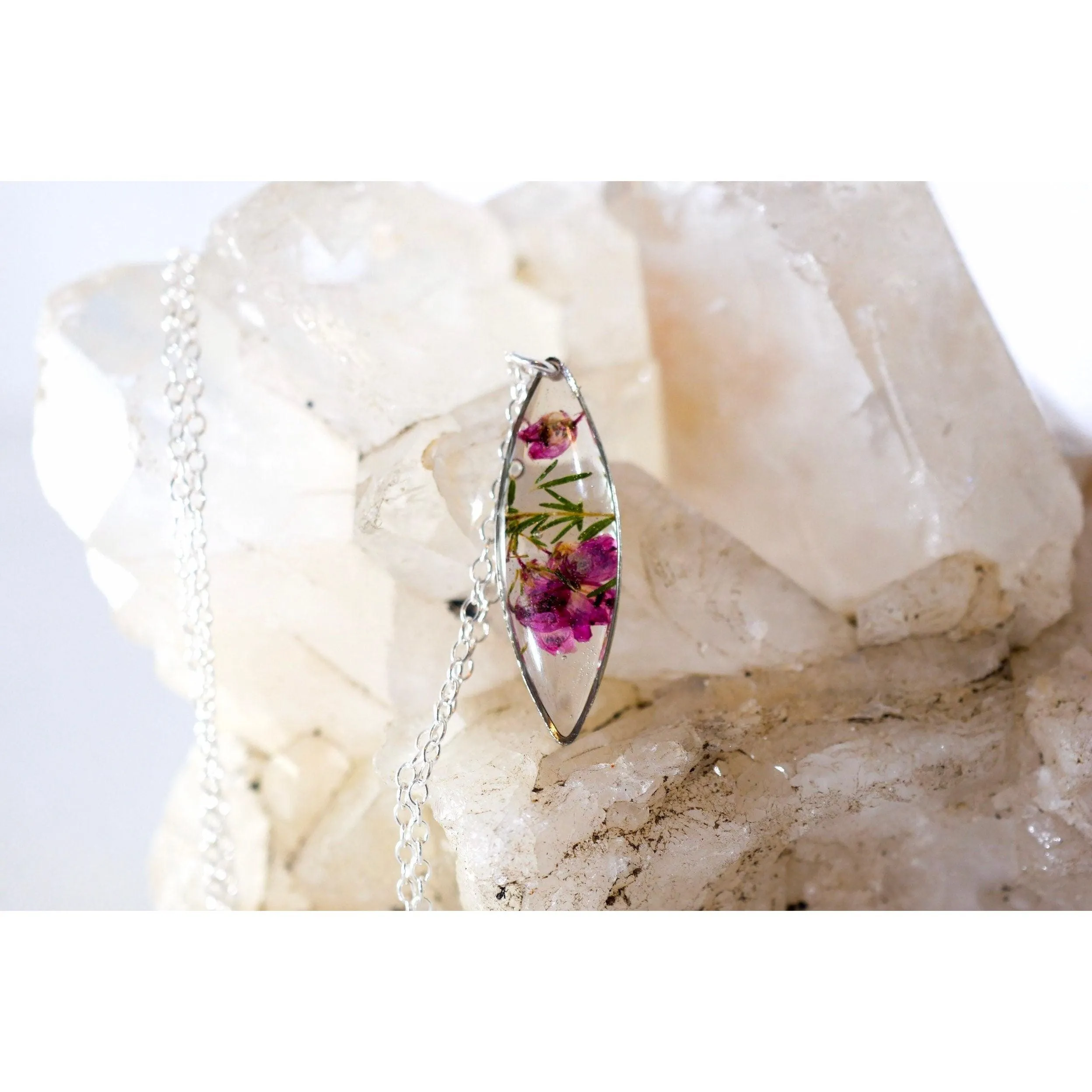 Pressed Heather dainty Marquise Necklace