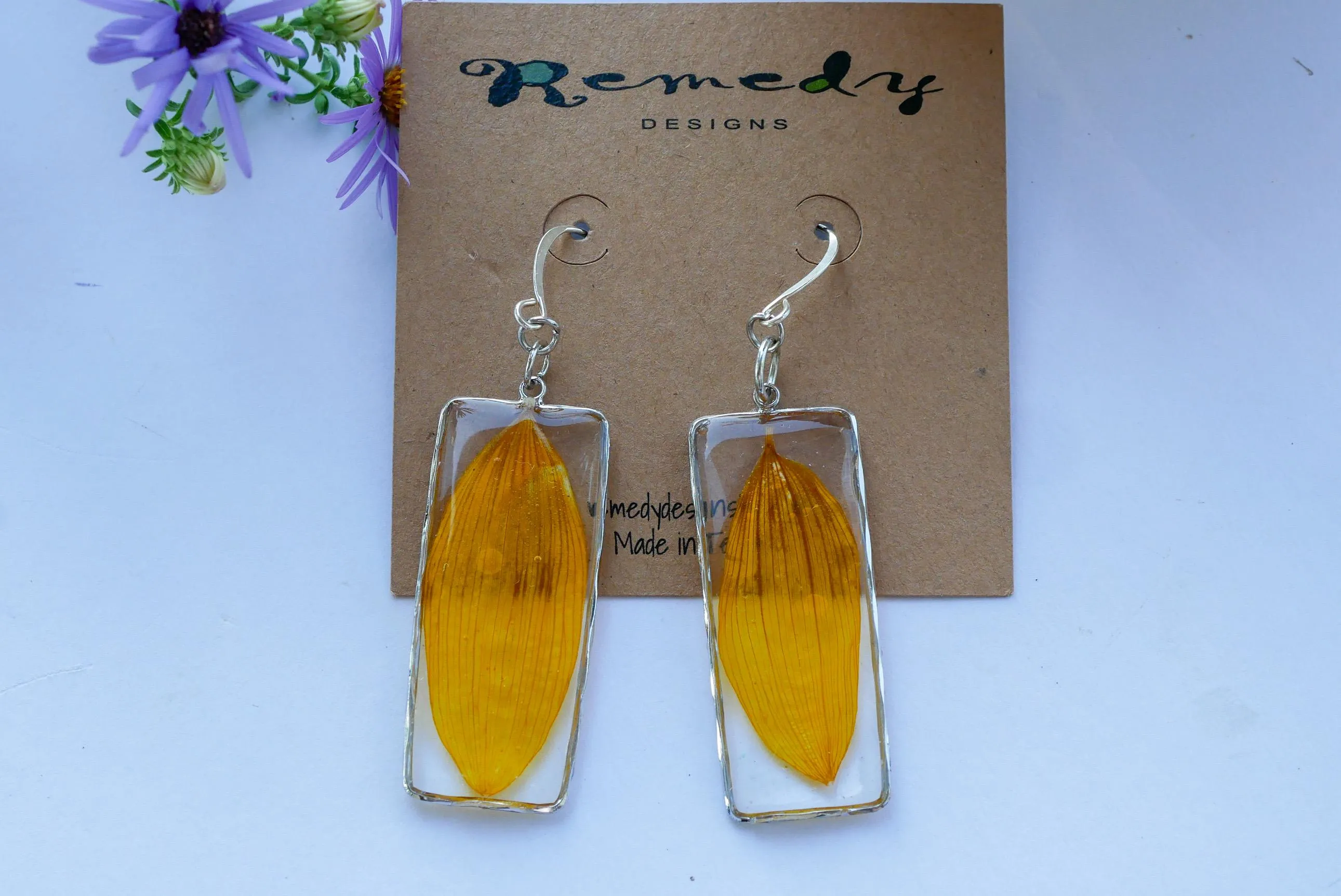 Pressed Sunflower Petal Earrings