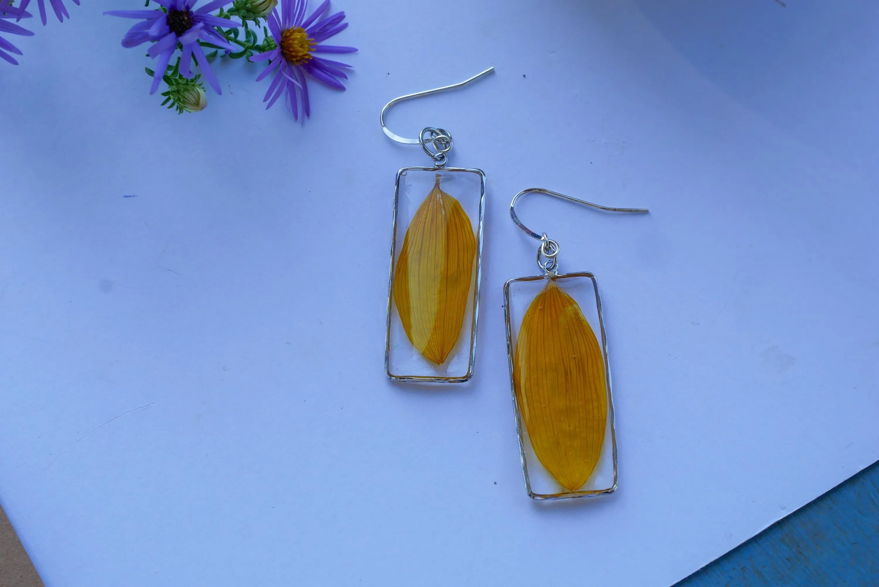 Pressed Sunflower Petal Earrings