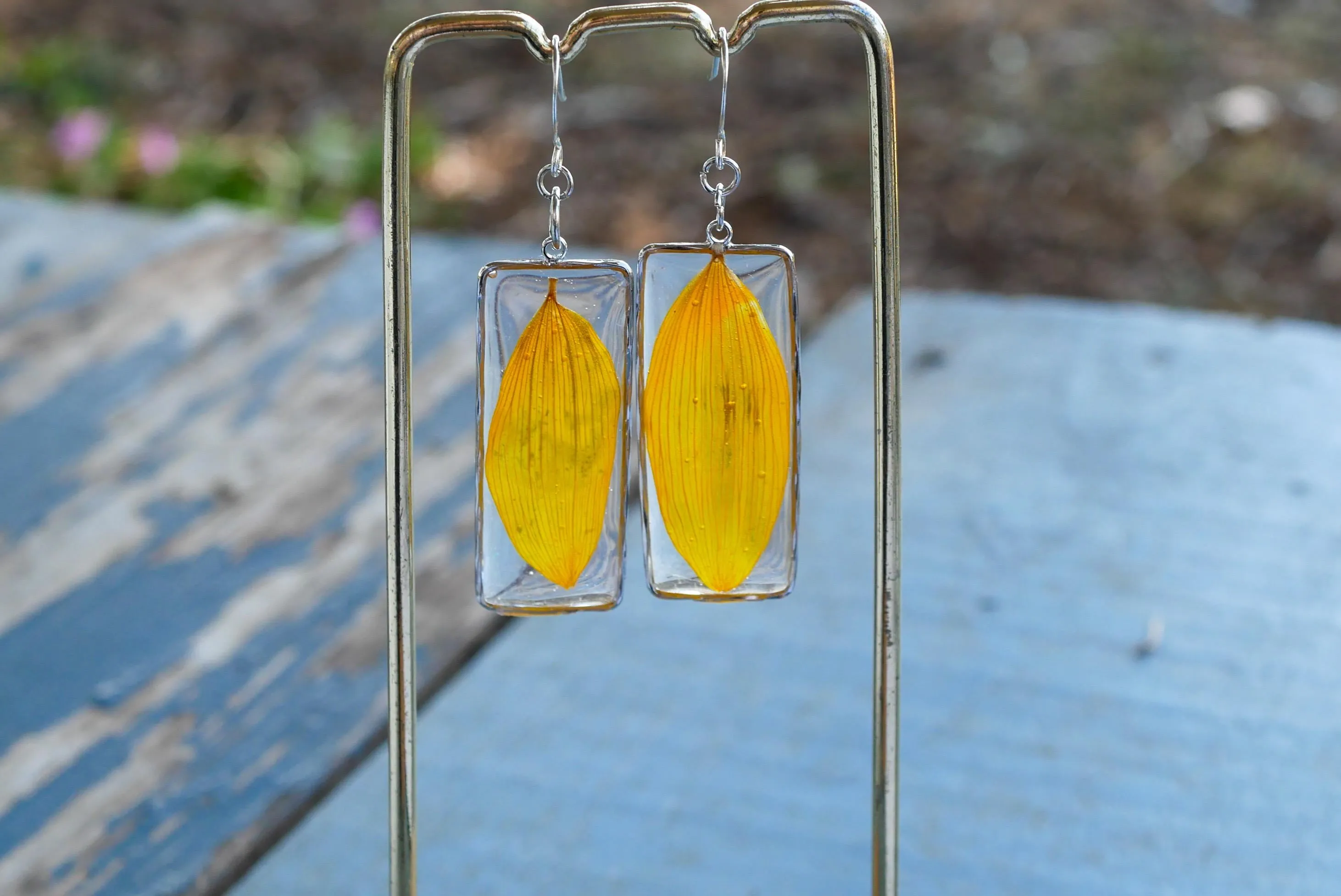 Pressed Sunflower Petal Earrings