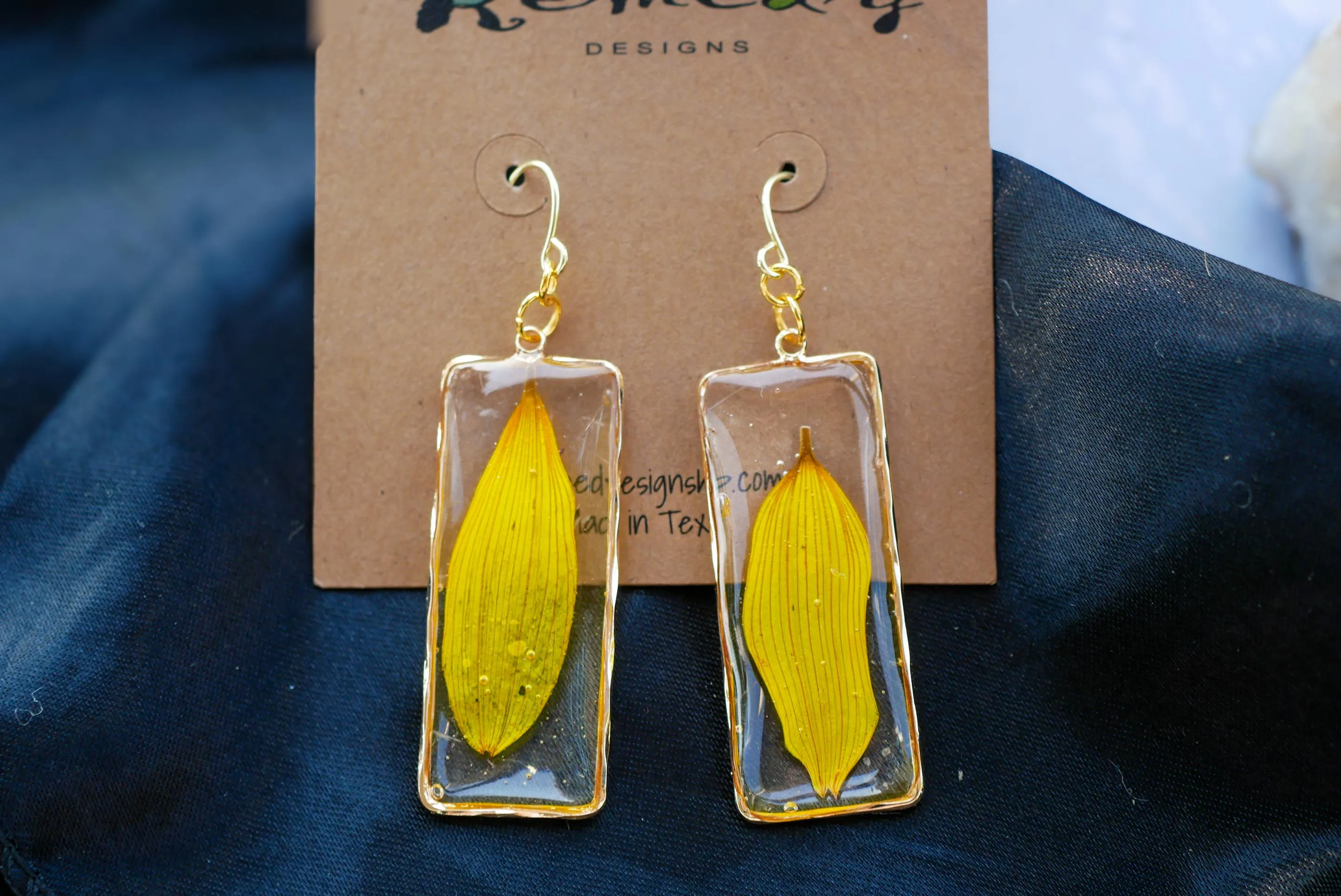 Pressed Sunflower Petal Earrings