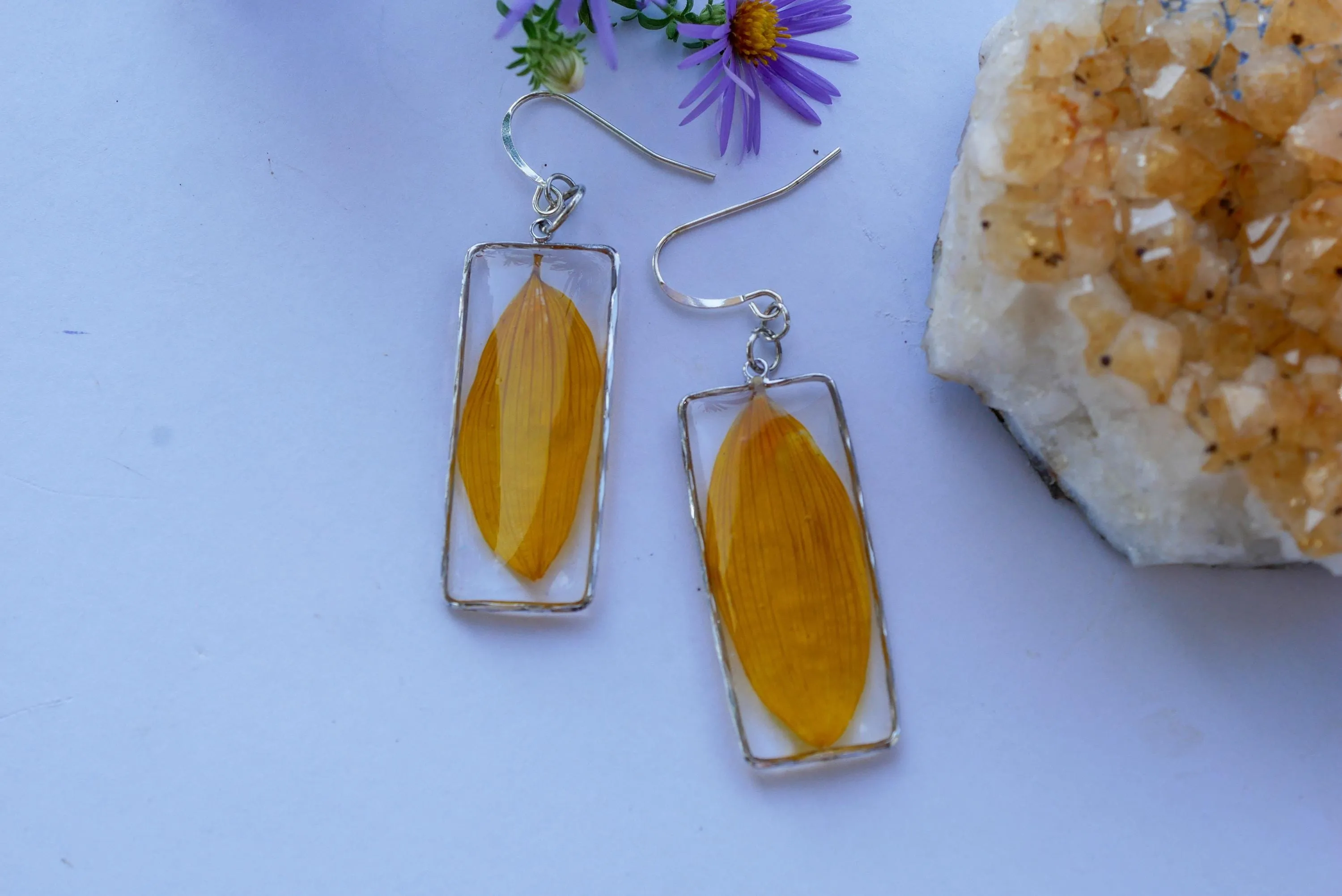 Pressed Sunflower Petal Earrings
