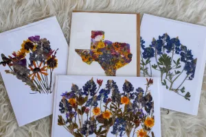 Pressed Texas wildflower greeting cards, bluebonnet art, Texas native flower art, set of cards