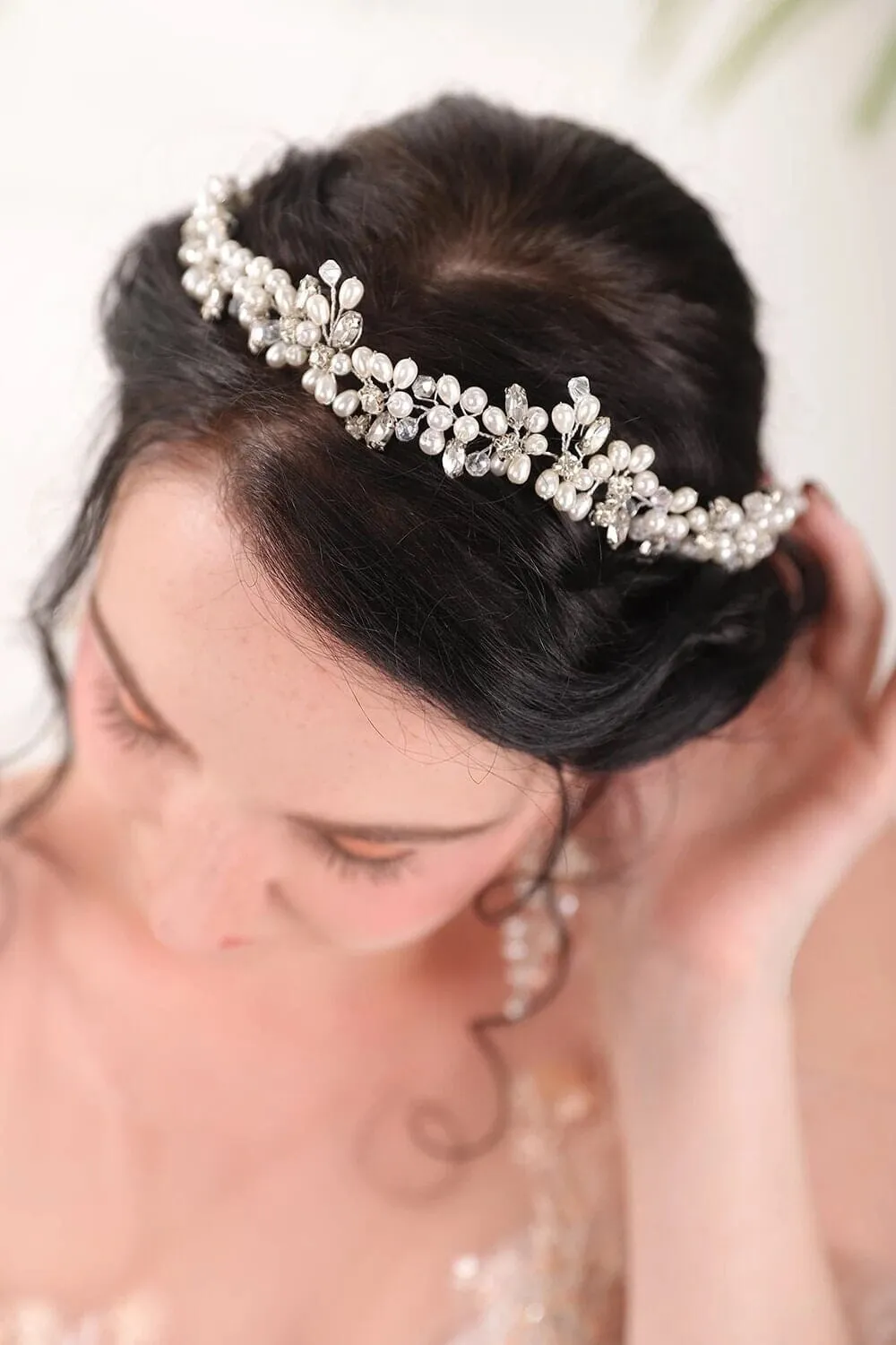 Princess Pearl Tiara and Earrings, Bridal Pearl Headband, Wedding Pearl Head Wreath, Pearl Crown Headpiece