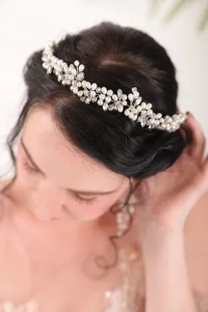 Princess Pearl Tiara and Earrings, Bridal Pearl Headband, Wedding Pearl Head Wreath, Pearl Crown Headpiece