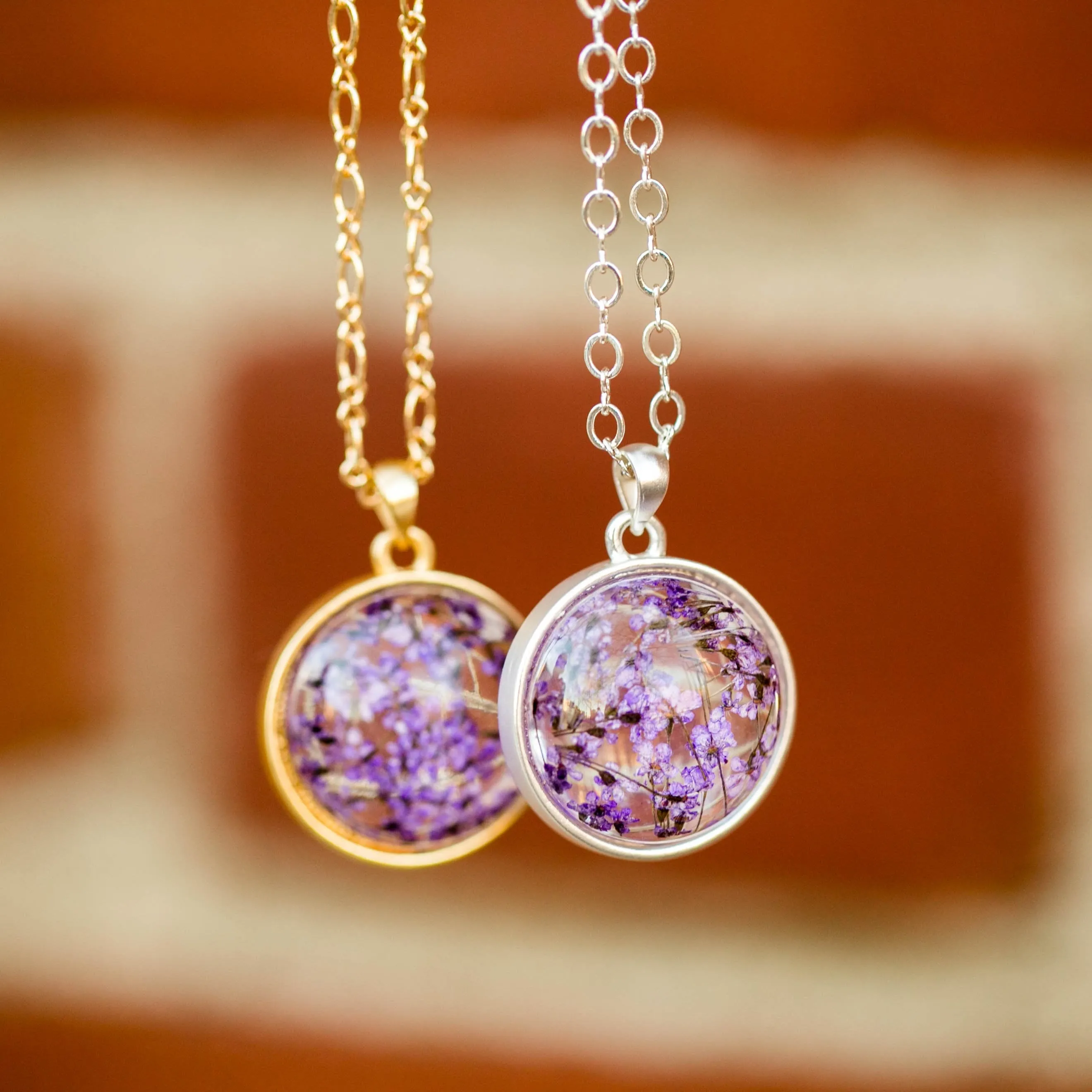 Purple Dried Flower Orb Necklace