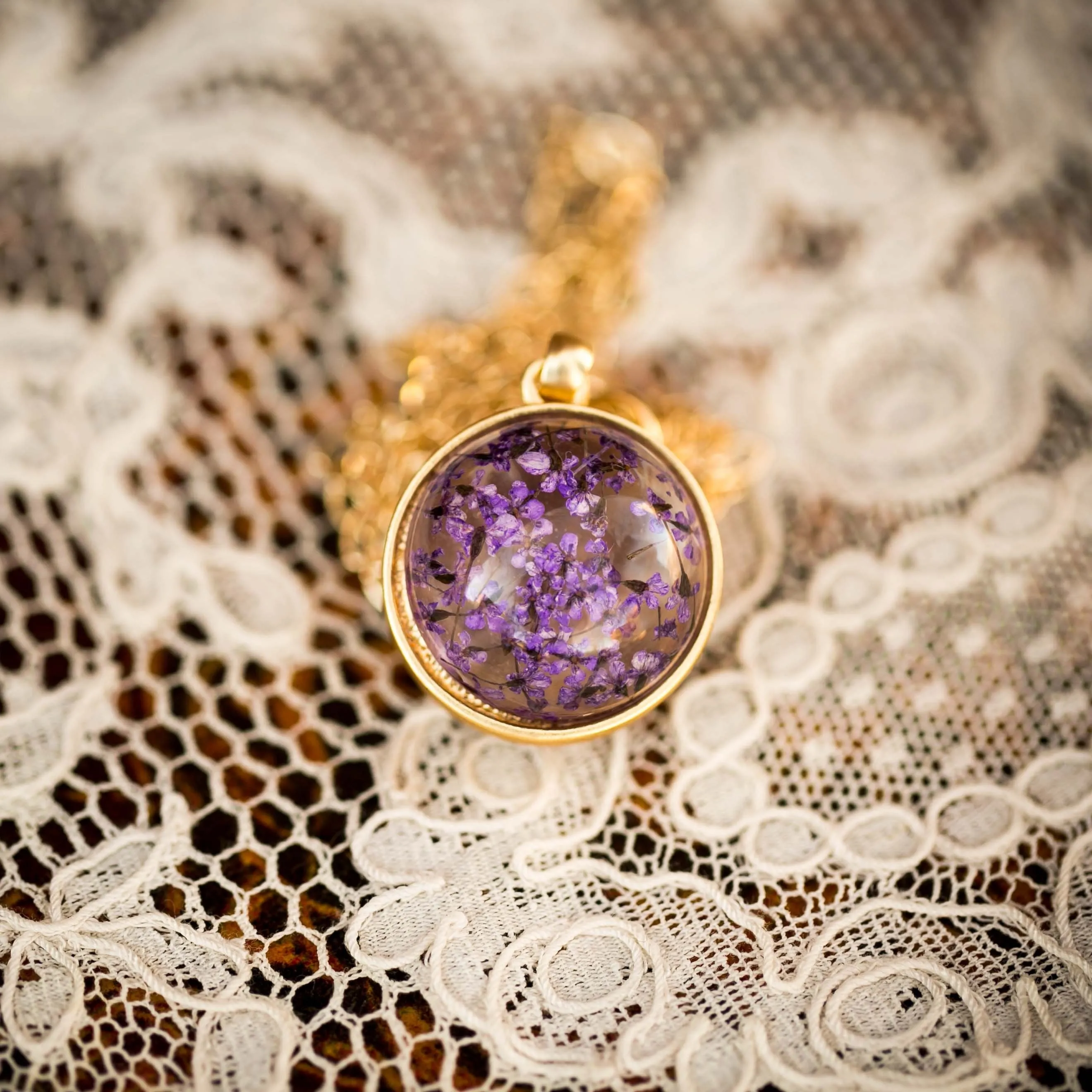 Purple Dried Flower Orb Necklace