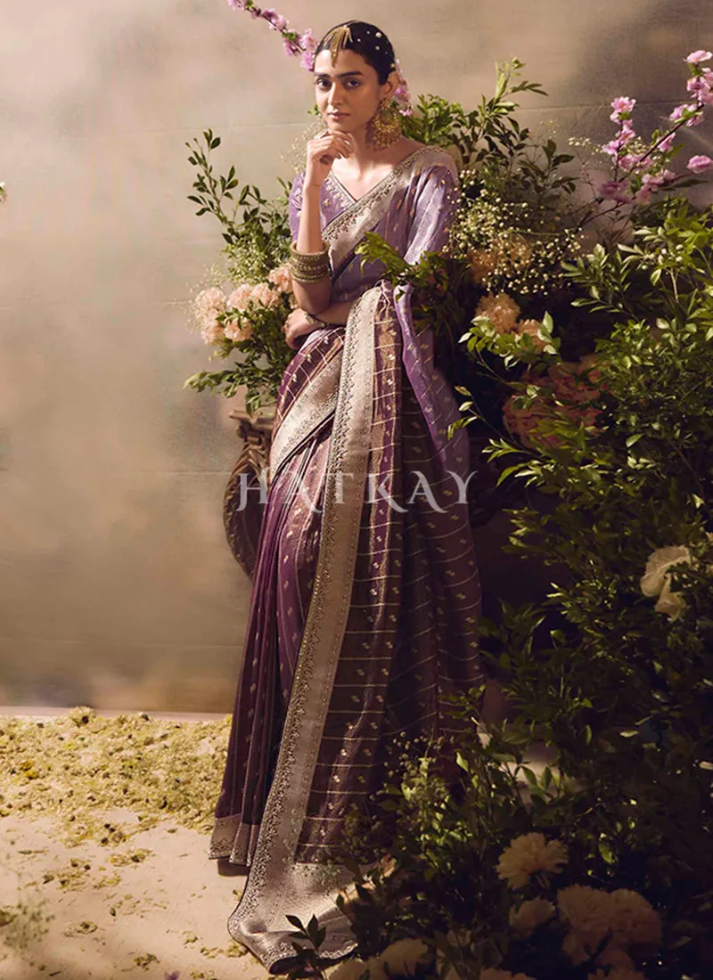 Purple Embroidery Banarasi Saree