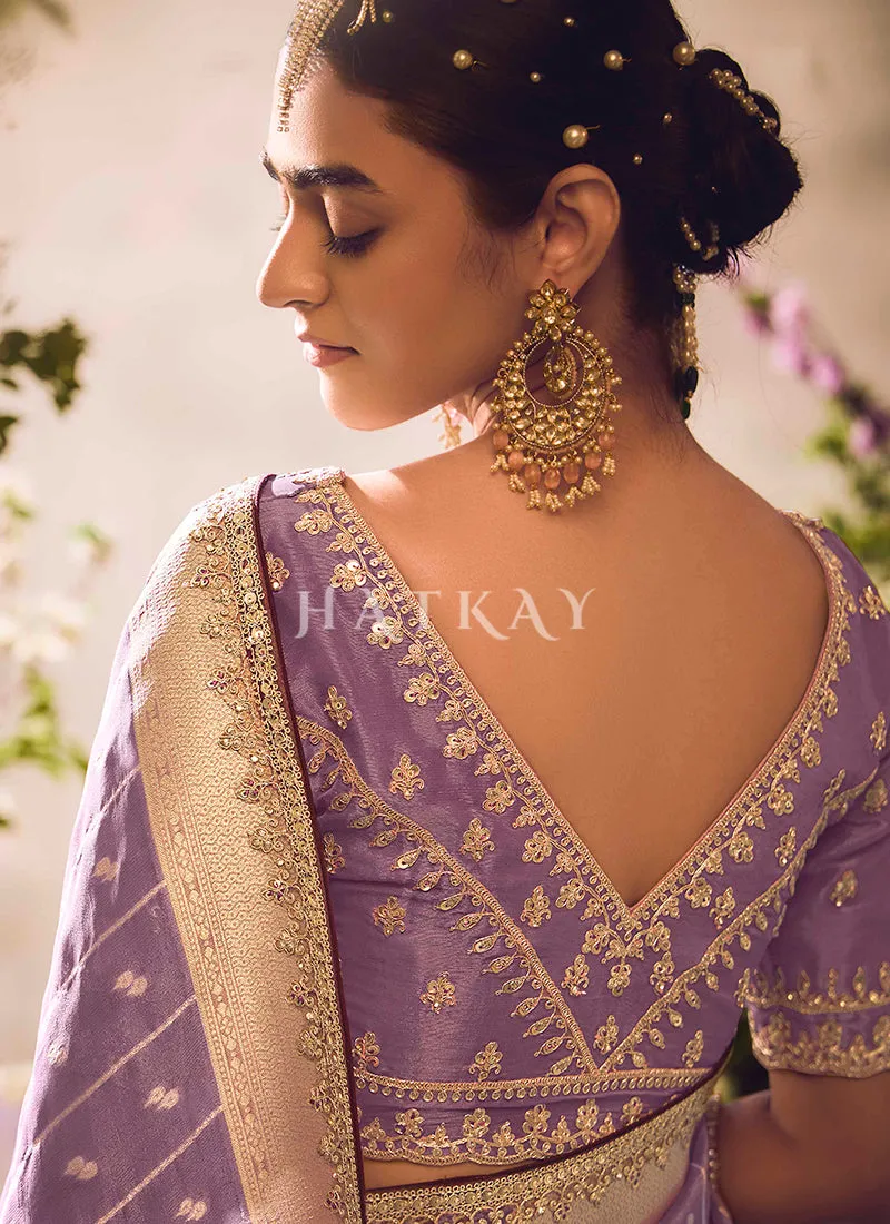 Purple Embroidery Banarasi Saree