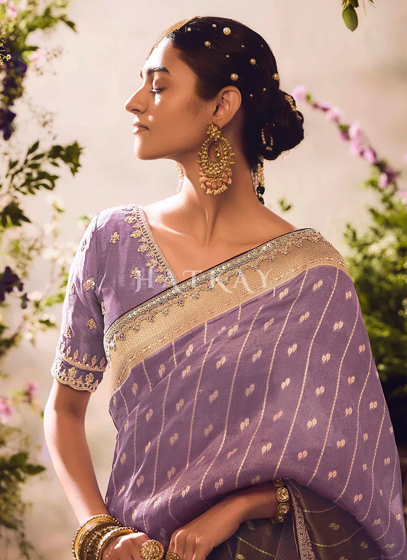 Purple Embroidery Banarasi Saree