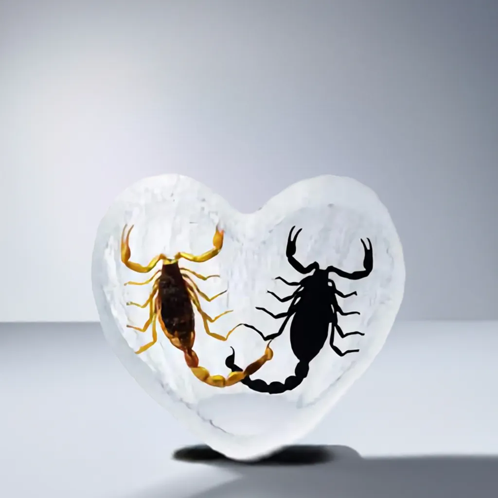 Real Black Emperor Scorpion and Real Bark Scorpion Heart Shape Desktop Real Nature Gift