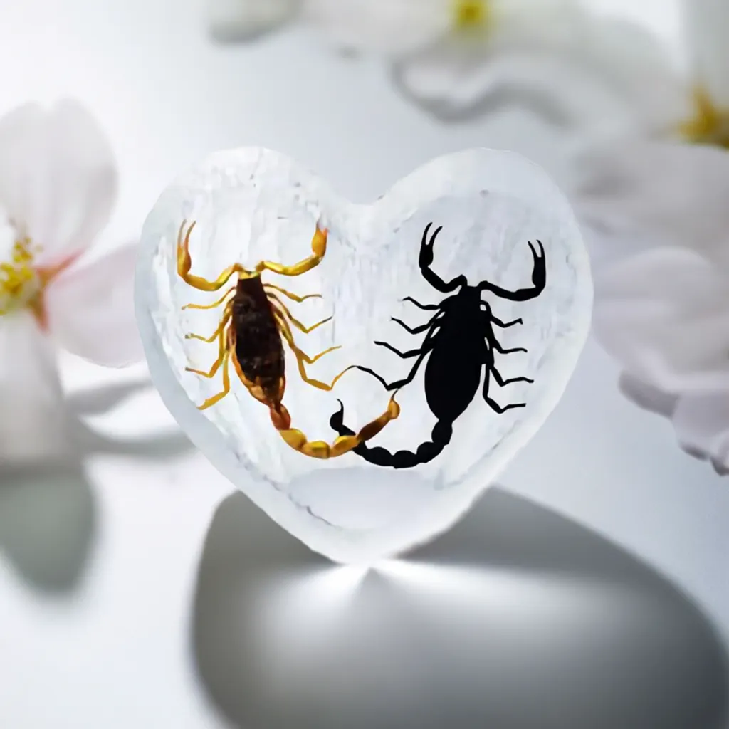 Real Black Emperor Scorpion and Real Bark Scorpion Heart Shape Desktop Real Nature Gift