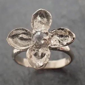 Real Flower and fancy cut diamond 18k White gold wedding engagement ring Enchanted Garden Floral Ring byAngeline 2992