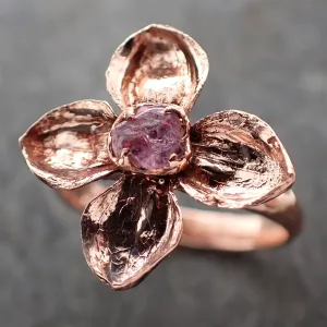 Real Flower and pink Sapphire 14k Rose gold wedding engagement ring Enchanted Garden Floral Ring byAngeline 2972