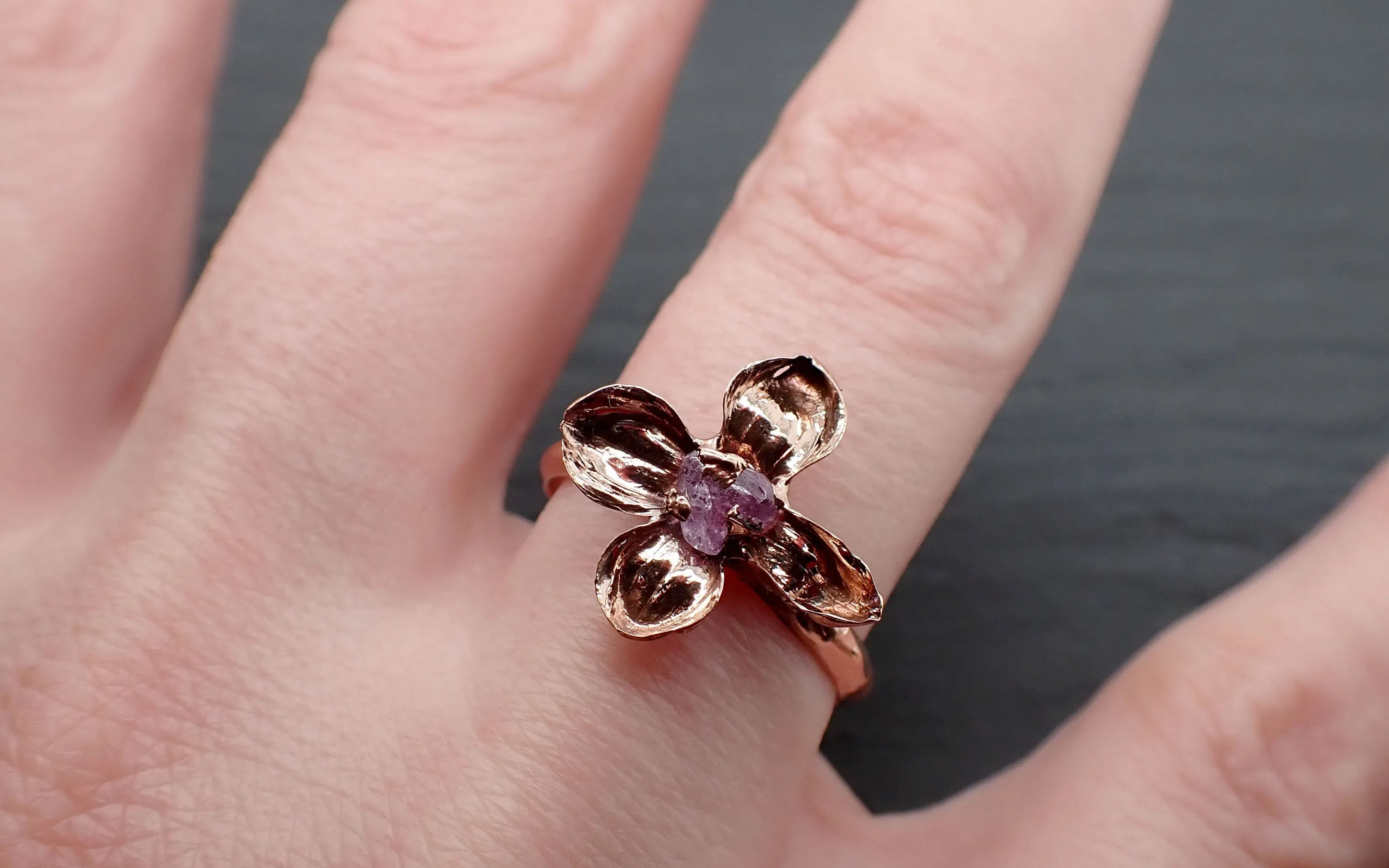 Real Flower and pink Sapphire 14k Rose gold wedding engagement ring Enchanted Garden Floral Ring byAngeline 3391
