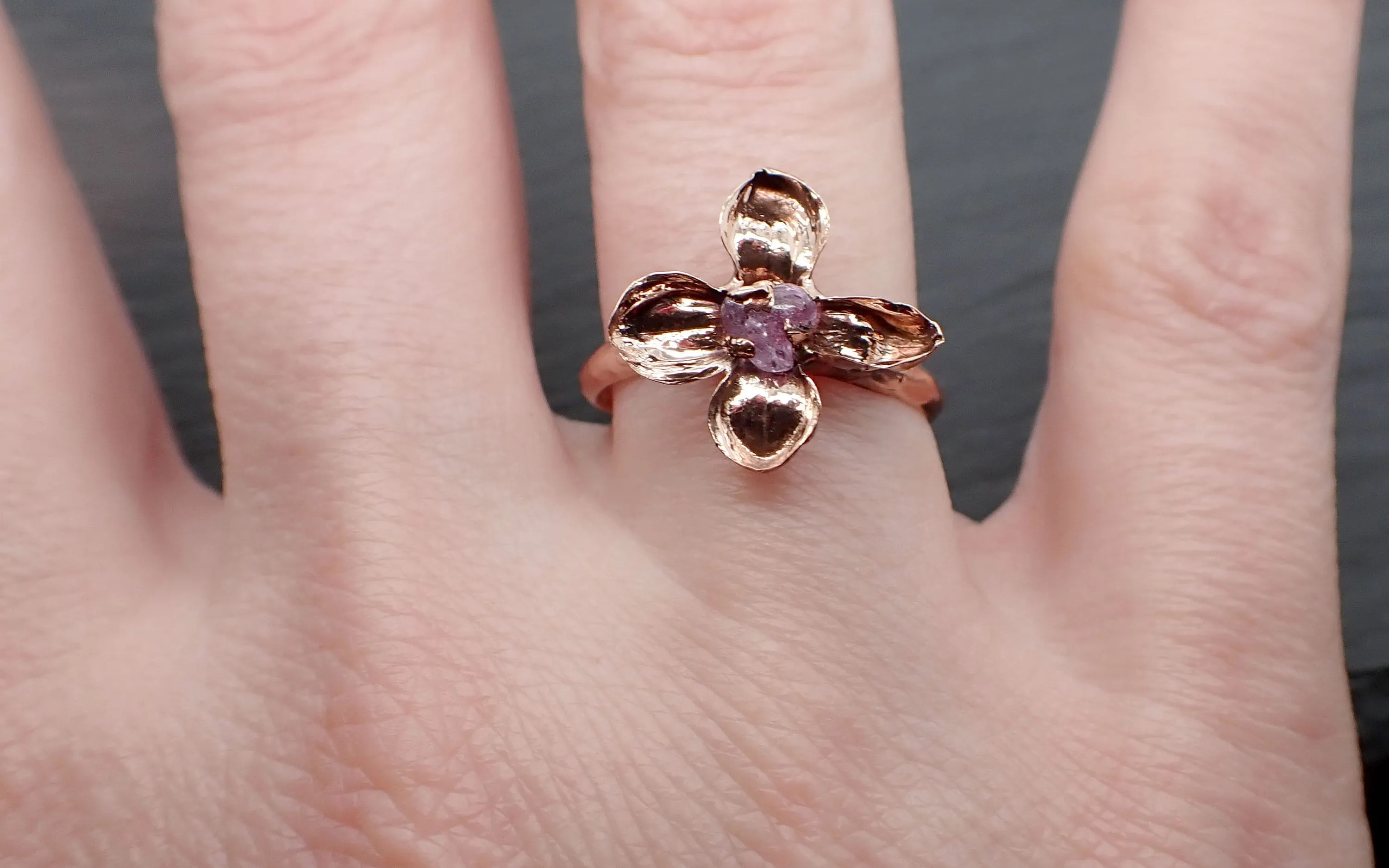 Real Flower and pink Sapphire 14k Rose gold wedding engagement ring Enchanted Garden Floral Ring byAngeline 3391