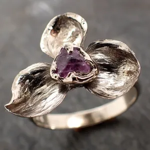 Real Flower and pink Sapphire 14k White gold wedding engagement ring Enchanted Garden Floral Ring byAngeline 2974