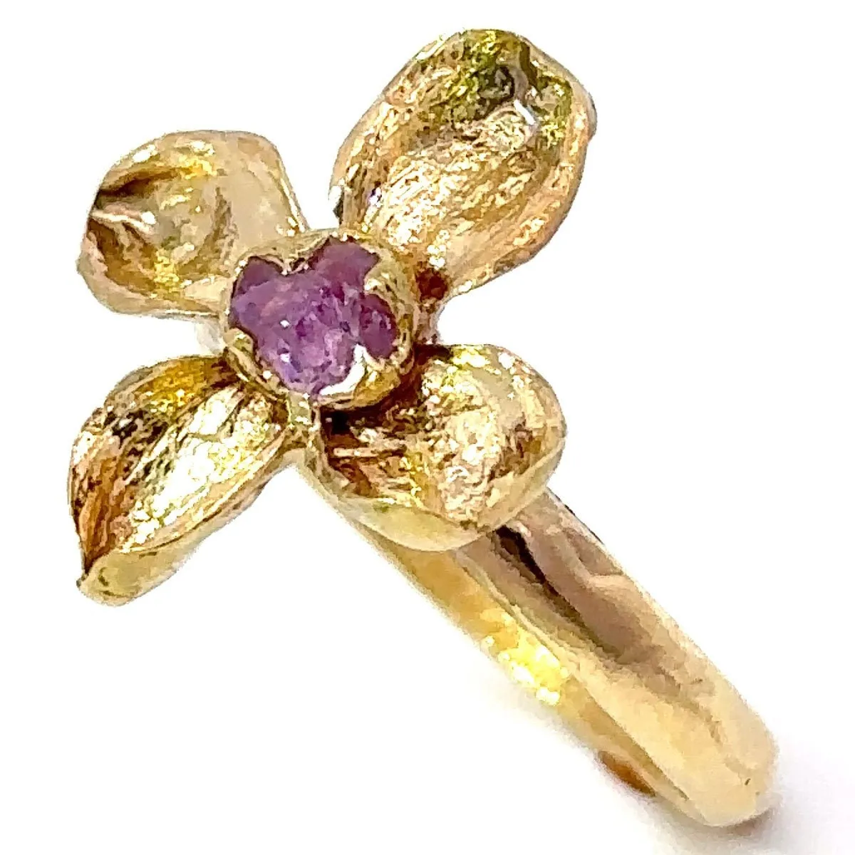 Real Flower and pink Sapphire 18k Yellow gold wedding engagement ring Enchanted Garden Floral Ring byAngeline 3267