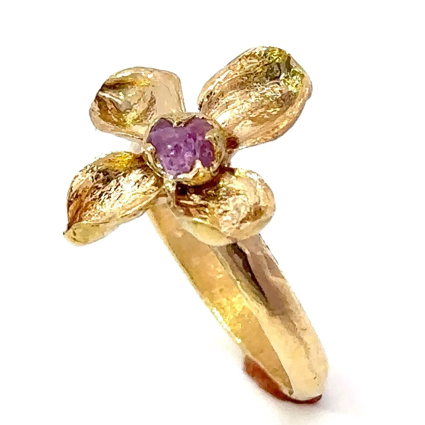 Real Flower and pink Sapphire 18k Yellow gold wedding engagement ring Enchanted Garden Floral Ring byAngeline 3267