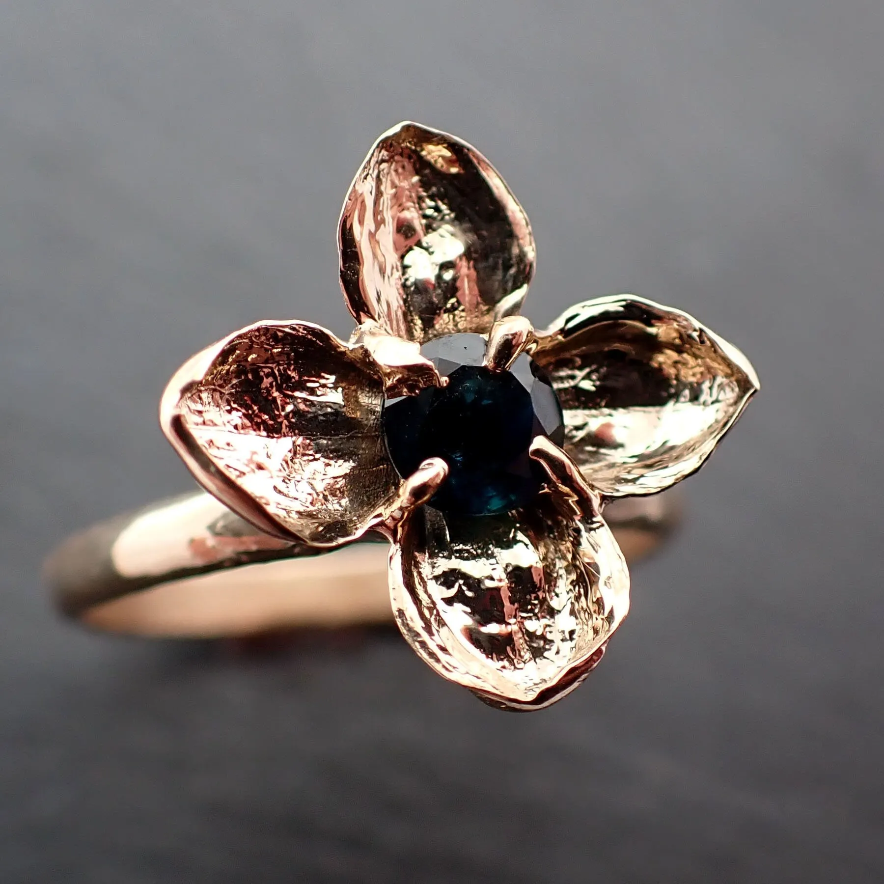 Real Lilac Flower casting with faceted Sapphire 14k Yellow gold Solitaire Enchanted Garden Floral Ring byAngeline 3393