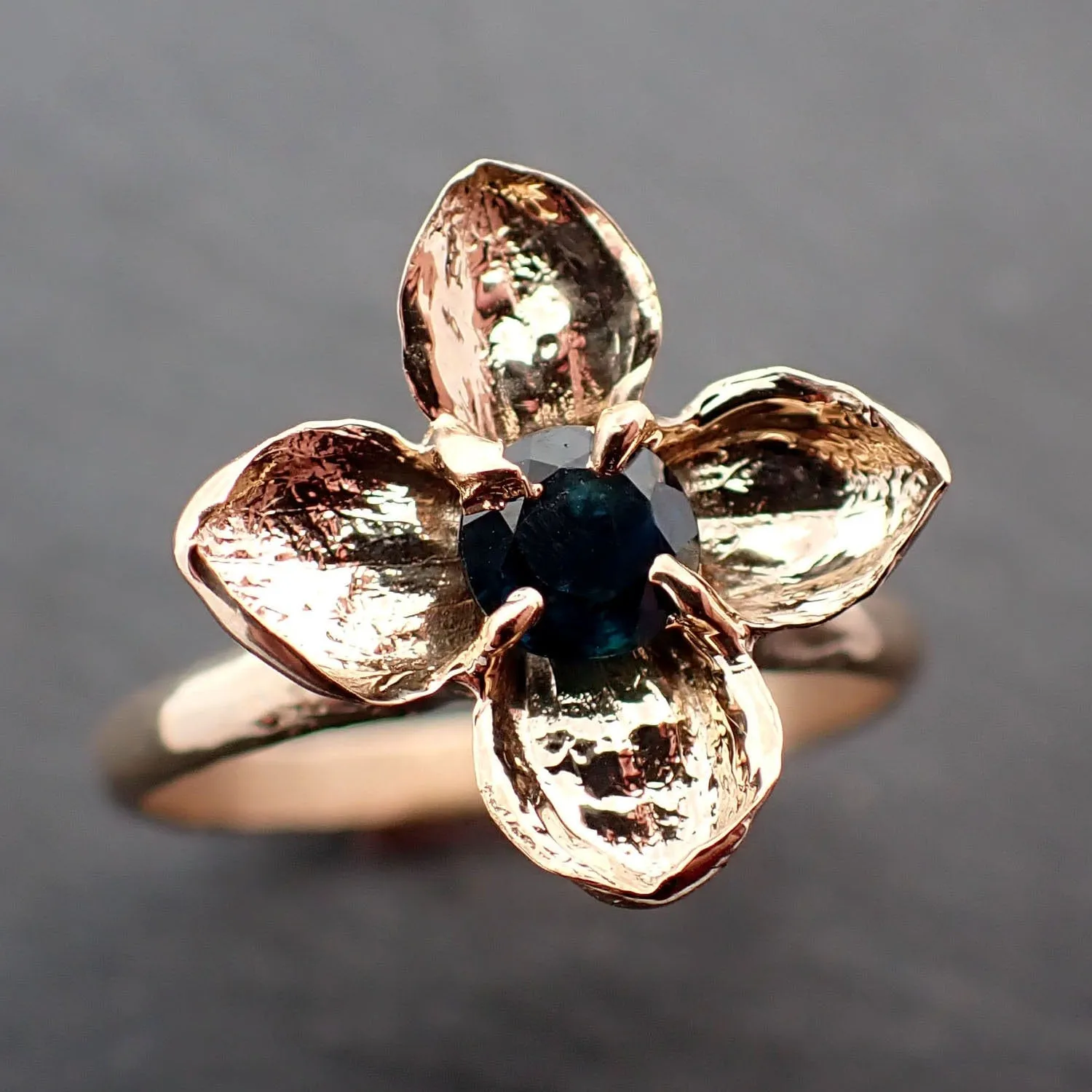 Real Lilac Flower casting with faceted Sapphire 14k Yellow gold Solitaire Enchanted Garden Floral Ring byAngeline 3393
