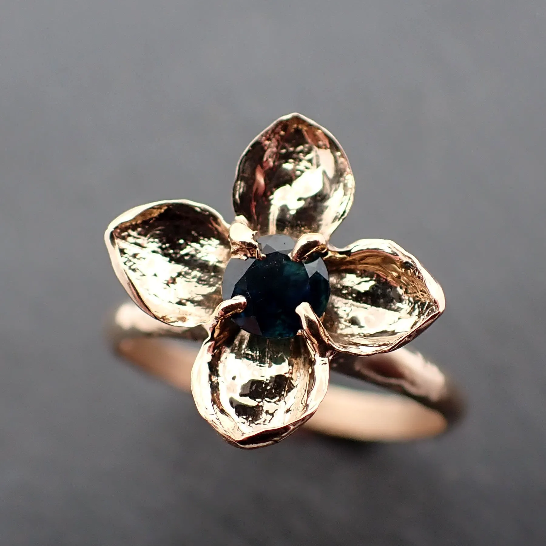 Real Lilac Flower casting with faceted Sapphire 14k Yellow gold Solitaire Enchanted Garden Floral Ring byAngeline 3393