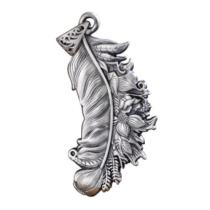Real Solid 999 Fine Silver Pendants Flowers Plants Leaf Feather Retro Fashion Punk Jewelry