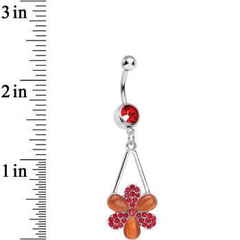 Red Gem Twinkling Crystal Pinwheel Flower Dangle Belly Ring