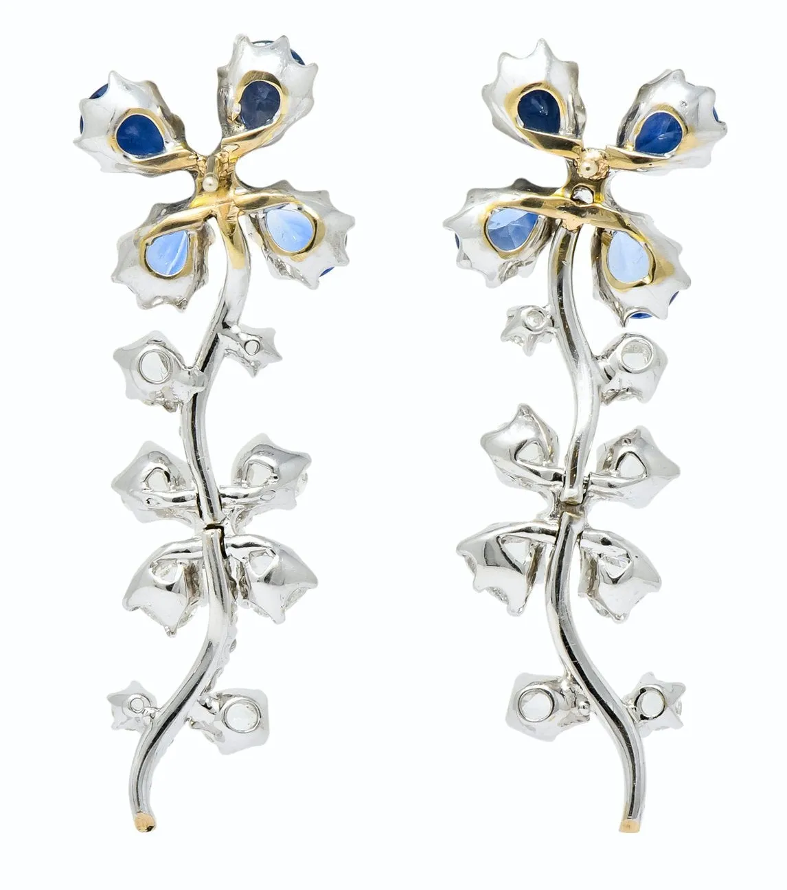 Retro 11.52 CTW Diamond Sapphire Platinum Articulated Flower Earrings