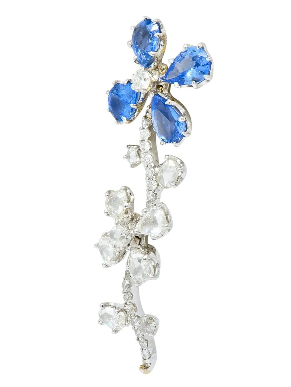 Retro 11.52 CTW Diamond Sapphire Platinum Articulated Flower Earrings