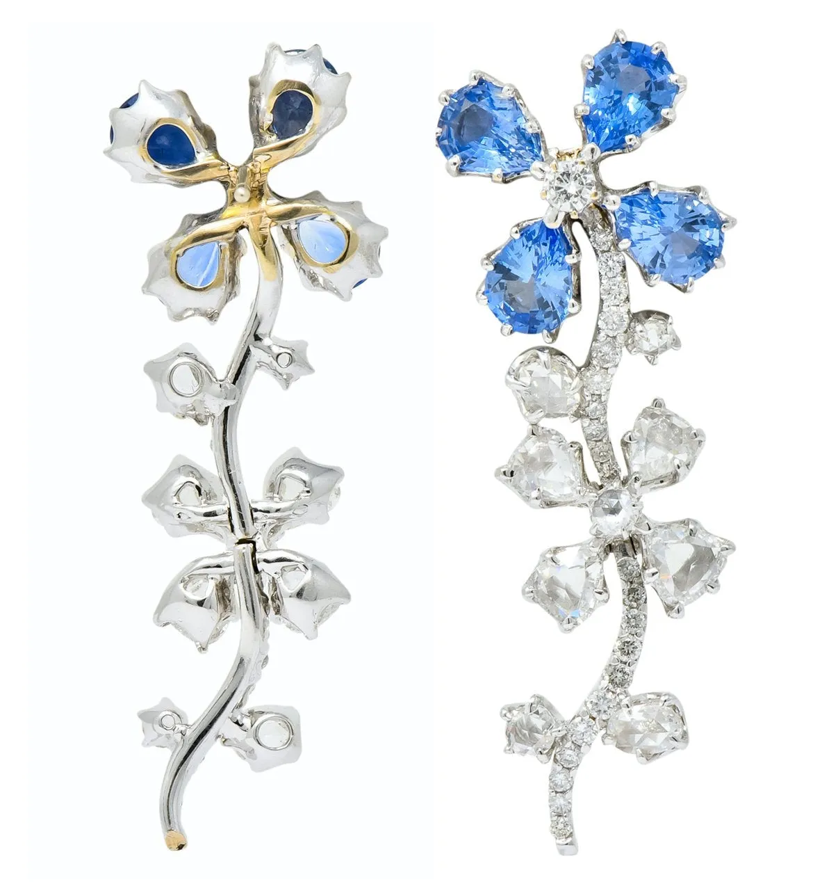 Retro 11.52 CTW Diamond Sapphire Platinum Articulated Flower Earrings